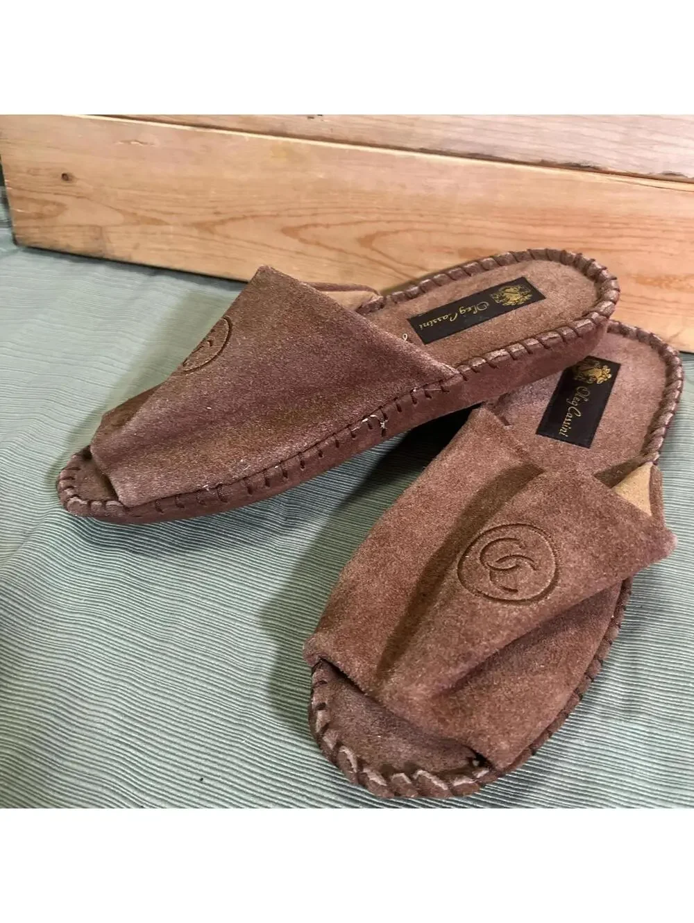 Oleg Cassini Mens Suede Slide Slippers Size 9 Vintage Loungewear